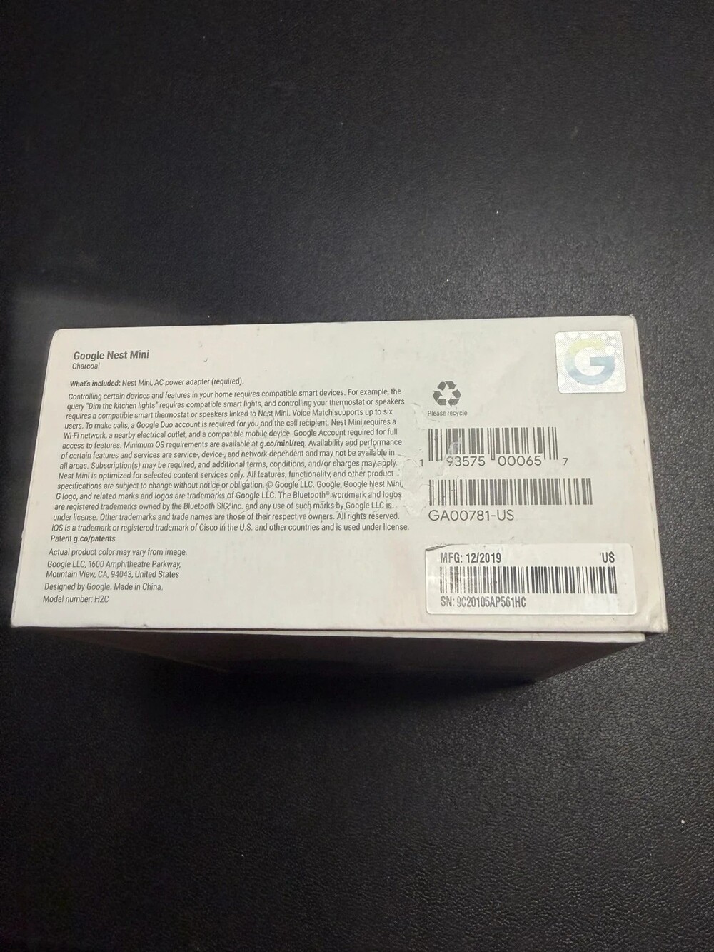 Google Nest Mini 2nd Generation Smart Speaker - Charcoal Black (GA00781-US) - Picture 3 of 3